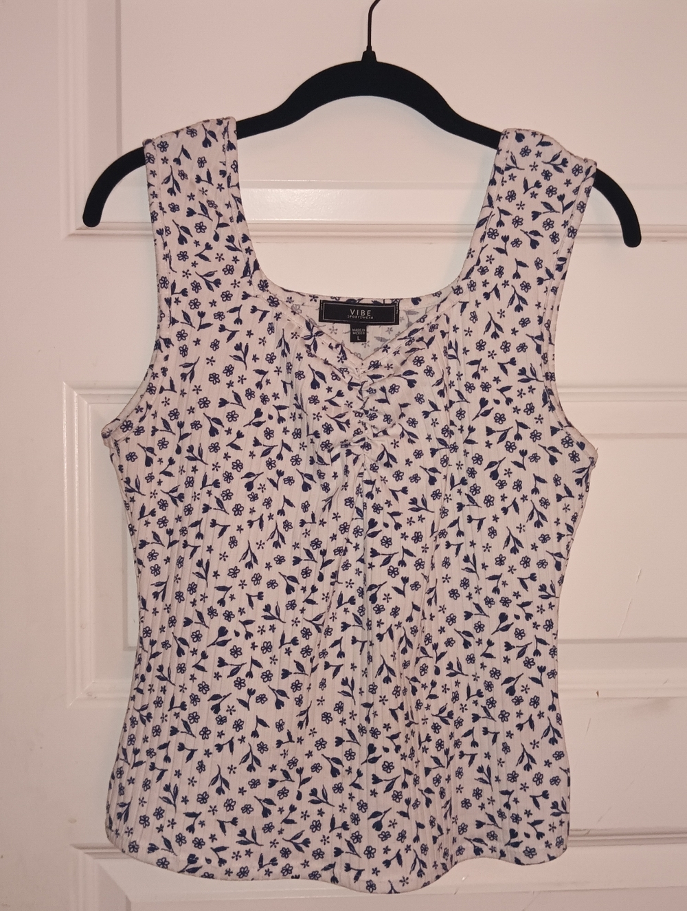 Vibe White Tank Top with Navy Floral Print